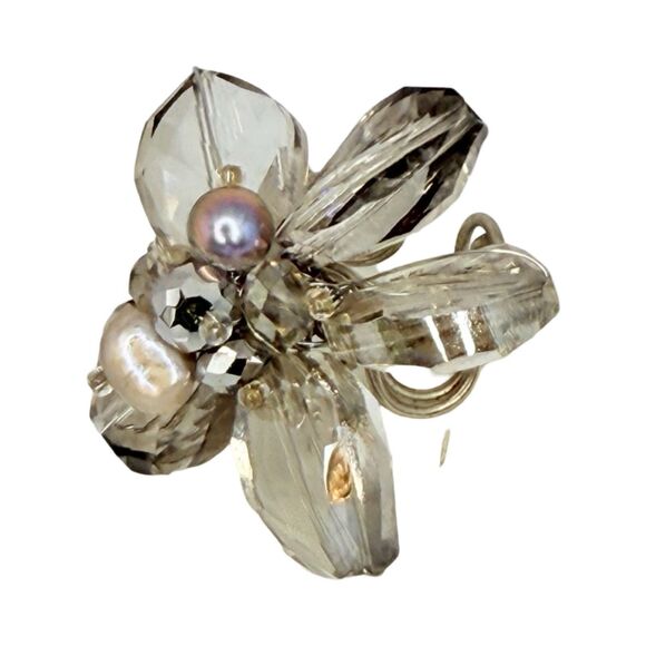 Glass Flower Statement Ring Sz 7 Bead Silver Cottagecore - Picture 3 of 15